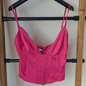 NWT Fashion Nova Pink Cropped Corset-style Top With Lace Finishes